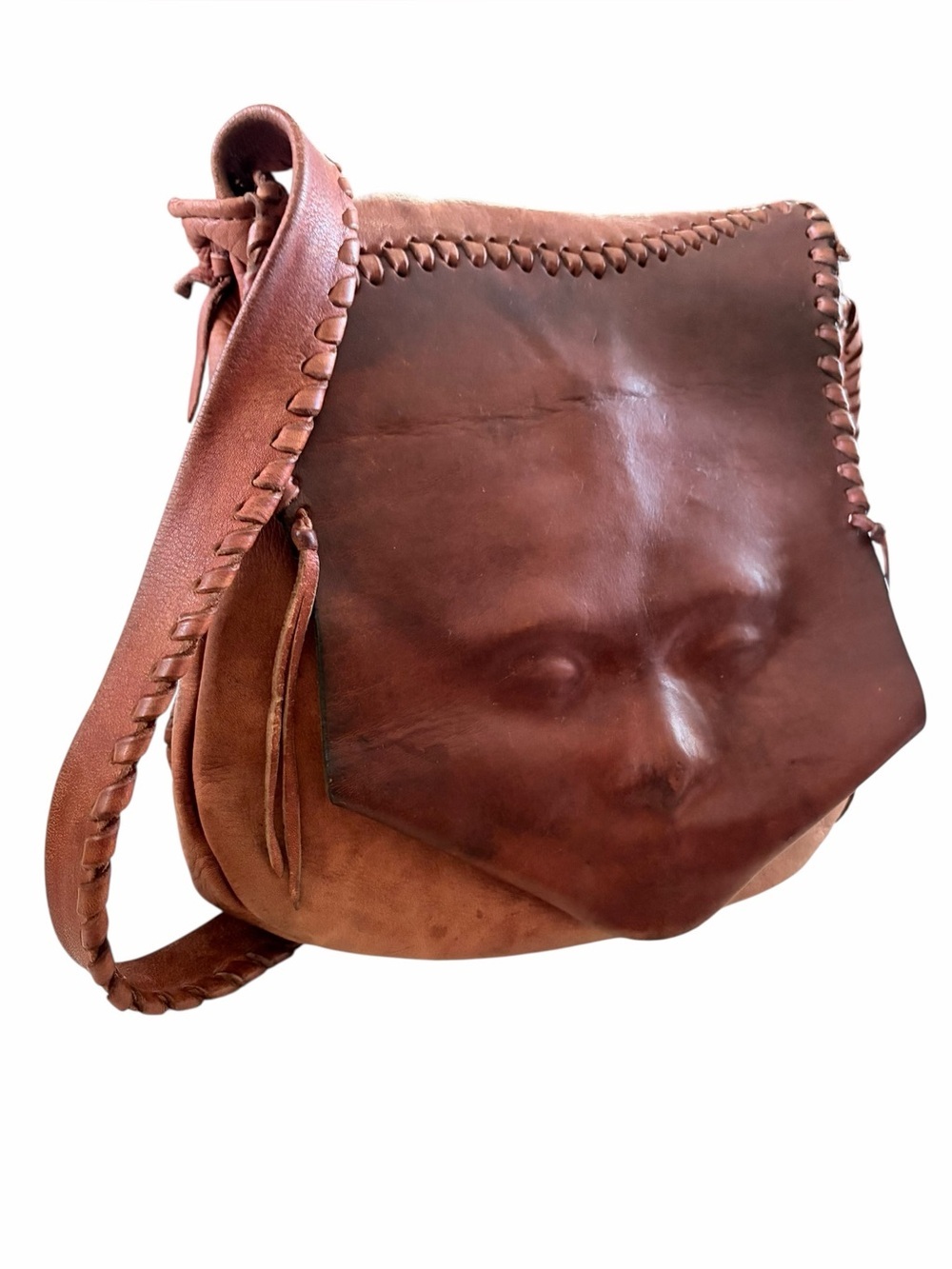 Vintage Handcrafted Leather 3D Human Face Saddle Bag Style/Crossbody Purse